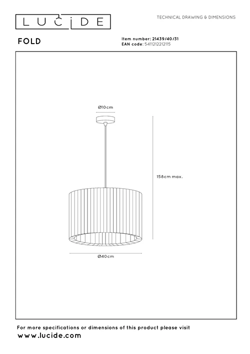 Lucide FOLD - Suspension - Ø 40 cm - 1xE27 - Blanc - technique